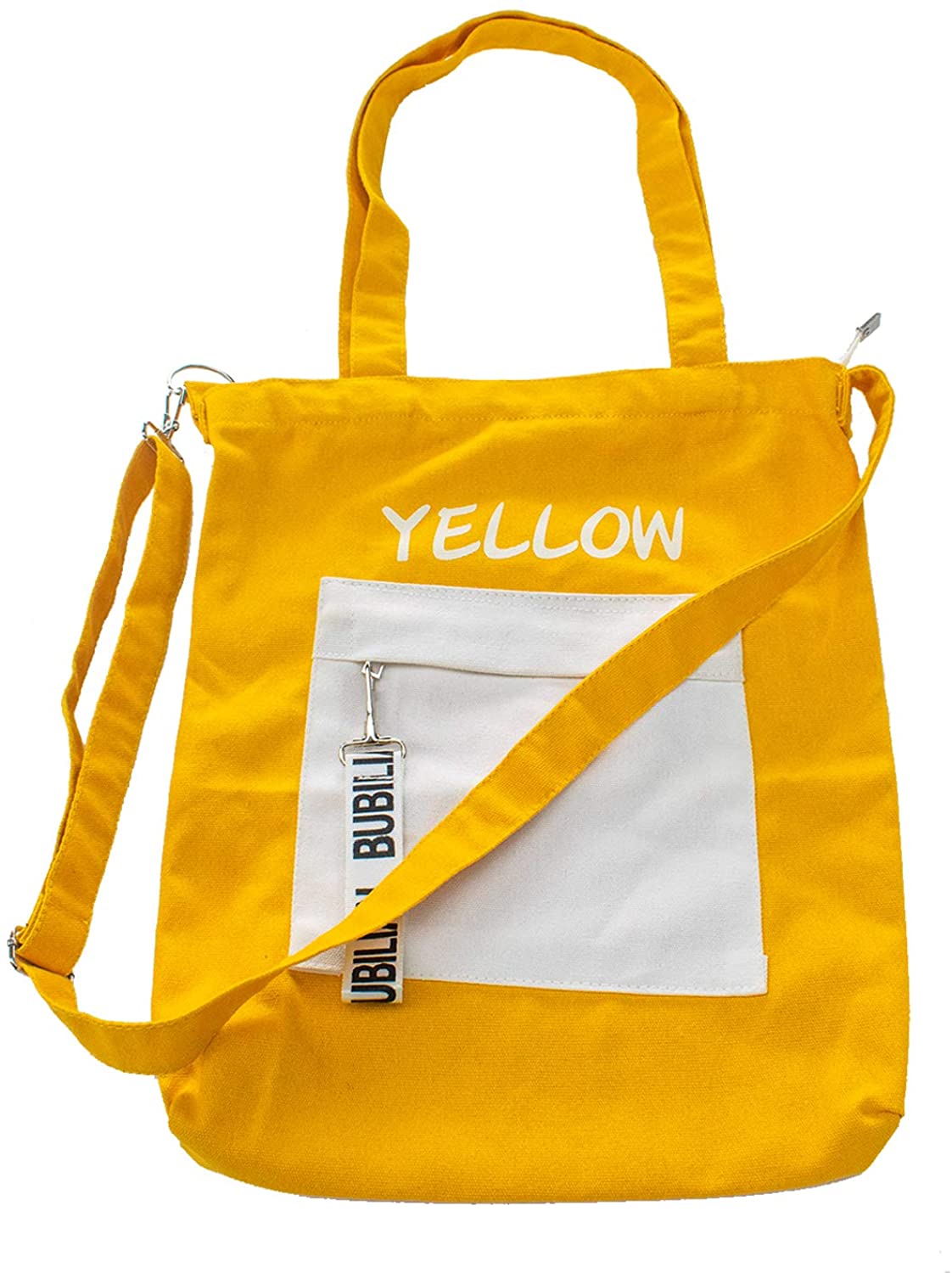 Price:$11.99 Canvas Tote Bag Crossbody with Inner Pocket and Outer Pocket Shoulder Bag for Work School Beach Travel Shopping (Yellow)  Handbags   
