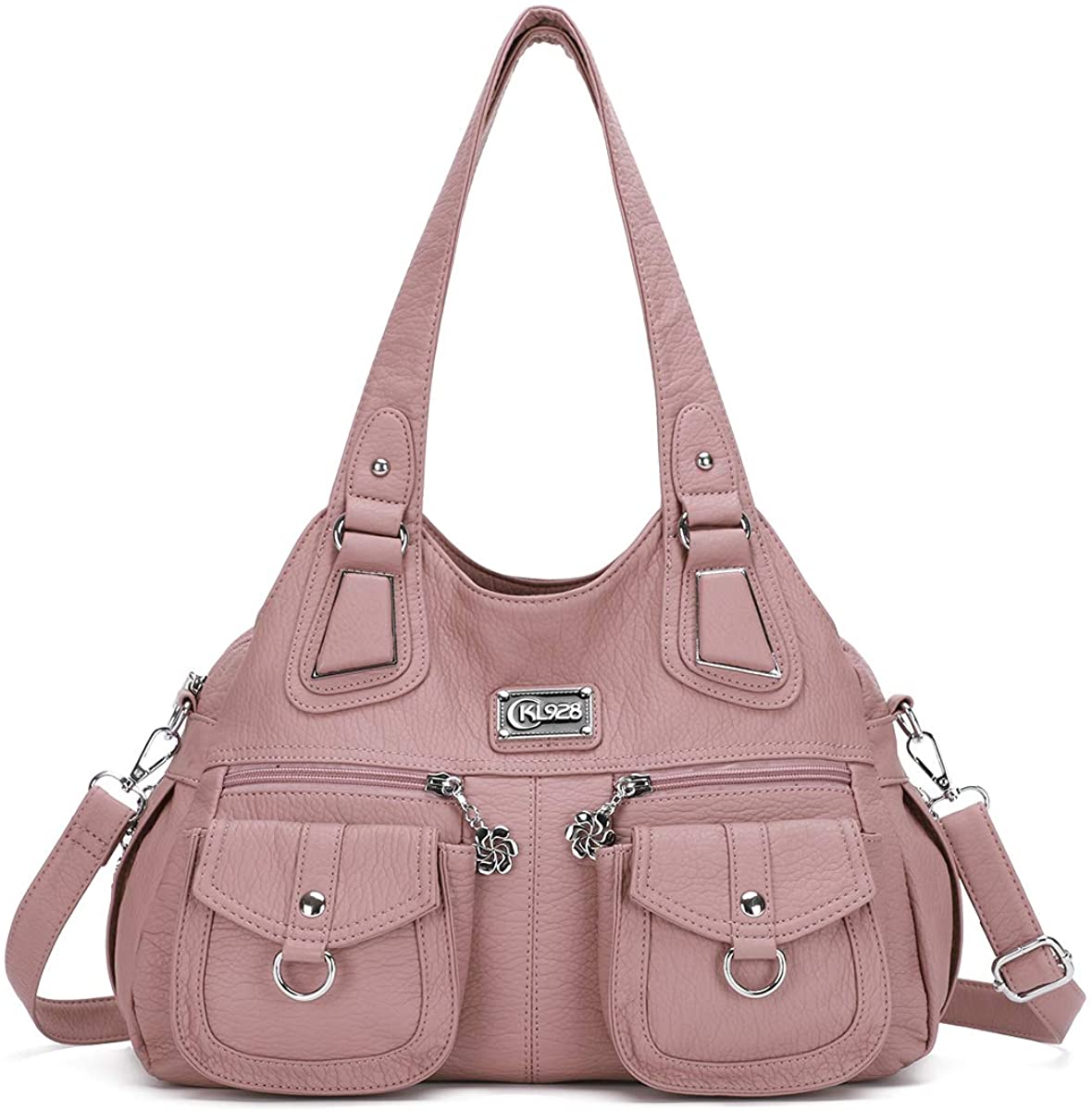 Price:$38.98    KL928 Large Hobo Bags Multi Pocket Soft PU Washed Leather Shoulder Purses and Handbags for Women, z-Pink  Clothing