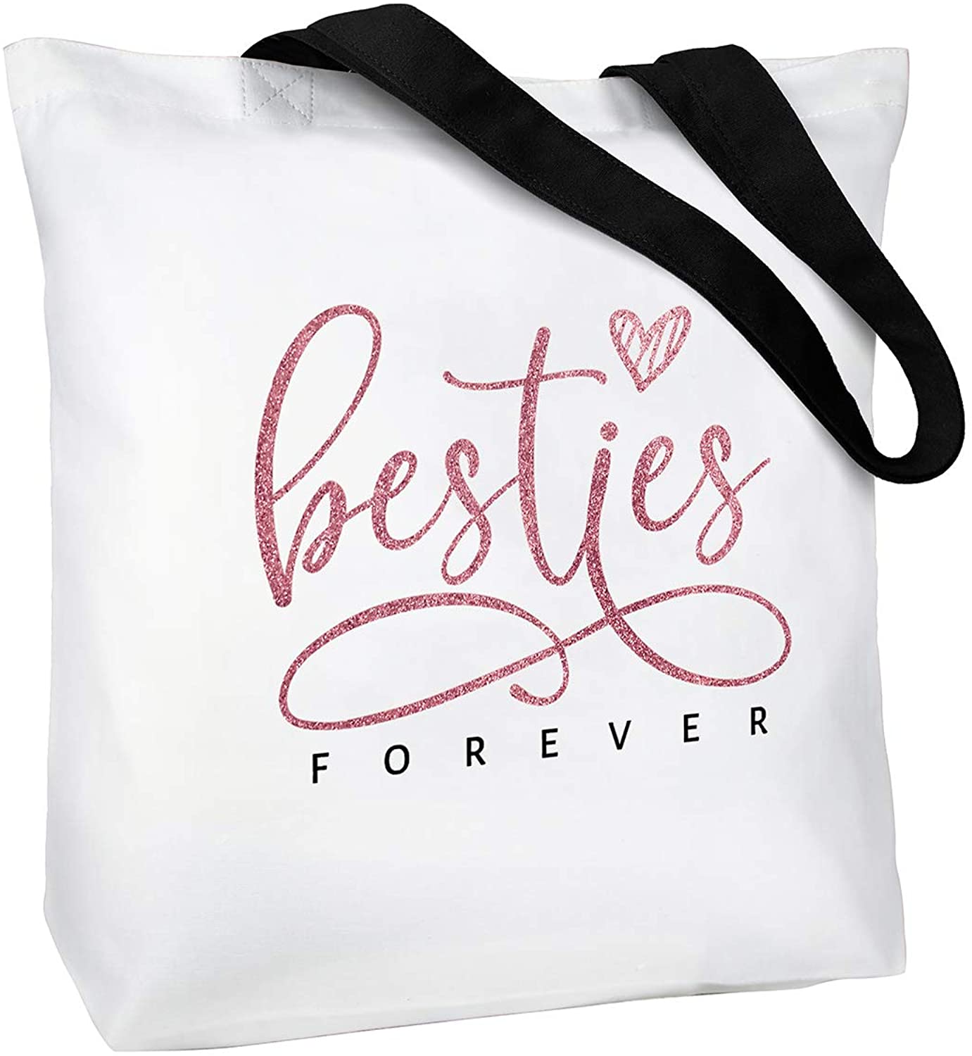 Price:$12.99    ElegantPark Friend Gifts for Women Friendship Gifts Birthday Gifts for Friends Graduation Christmas Gifts Canvas Cotton Forever Friend Tote Bag White Shoulder with Black Handle  Clothing