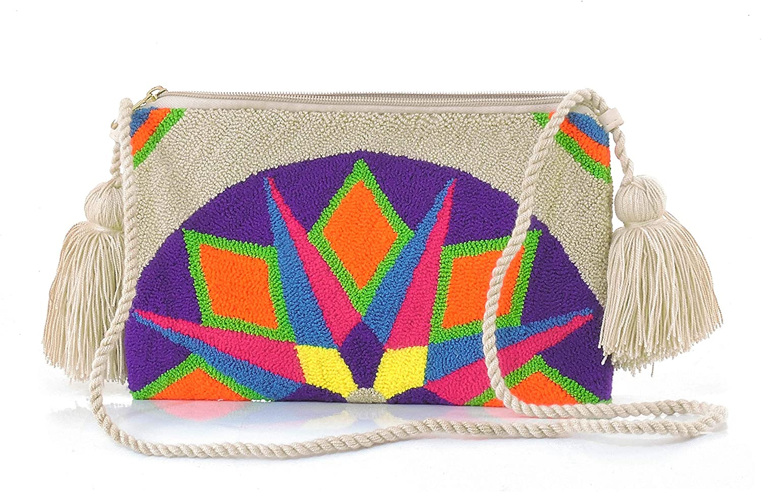 Price:$34.75 Wayuu bag hippie purse hand made over shoulder crossbody zipper pouch  Handbags   