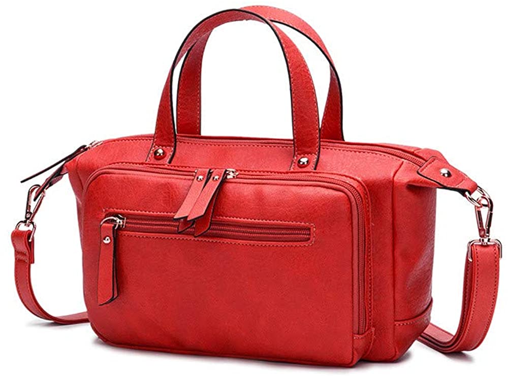 Price:$29.90 WENSHENG Womens Motorcycle Bag Retro Multi-pocket Shoulder bag with strap (red), Large  Handbags   