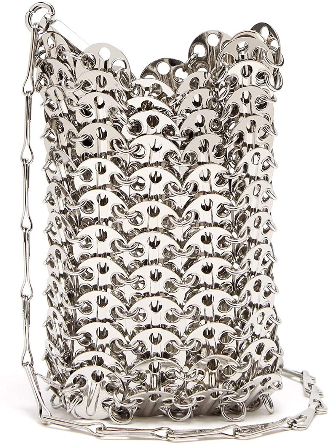 Price:$29.99 Women's Chain Mini Shoulder Bag Metallic Cross-Body Chainmail Link Purse (Silver Mini)  Handbags   