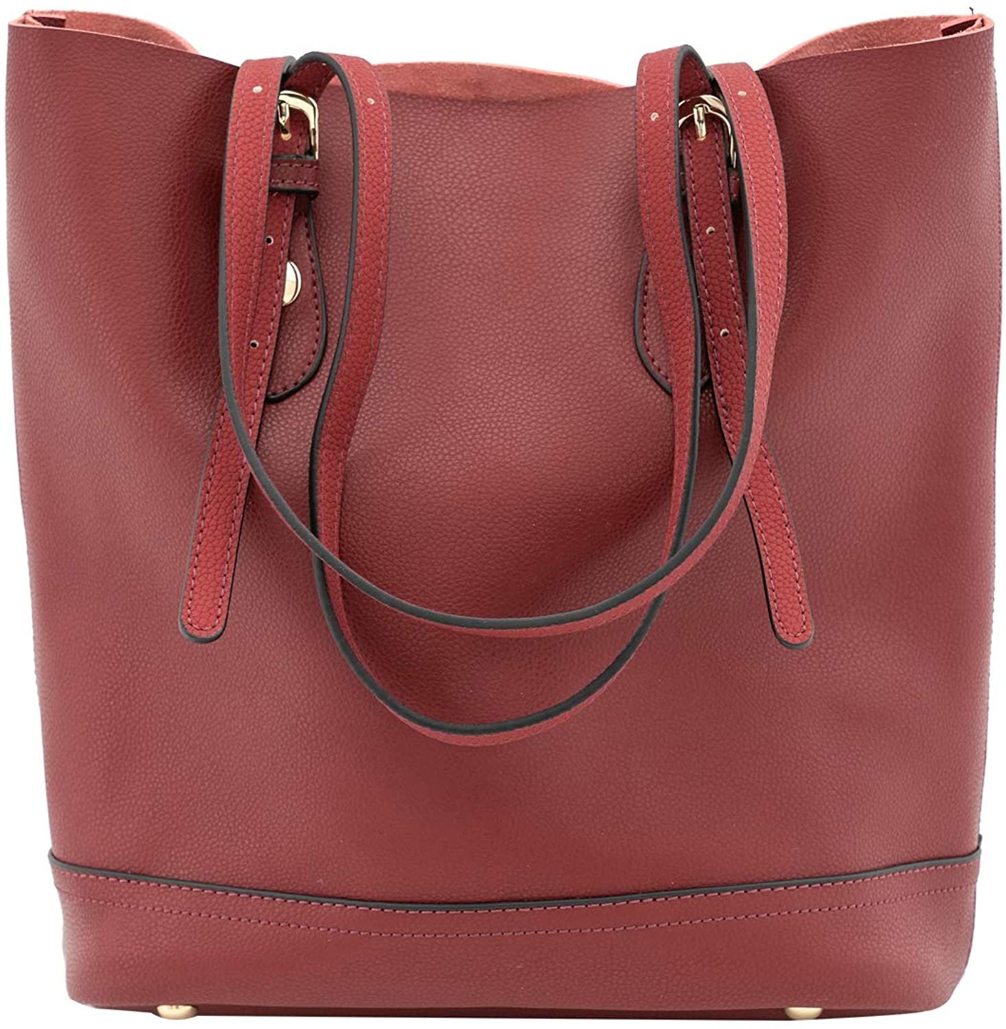 Price:$36.99    Women's Tote Shoulder Bag, Handbag Genuine Leather Purse Bucket Bags Hobo Middle Capacity Satchels Wine red  Clothing