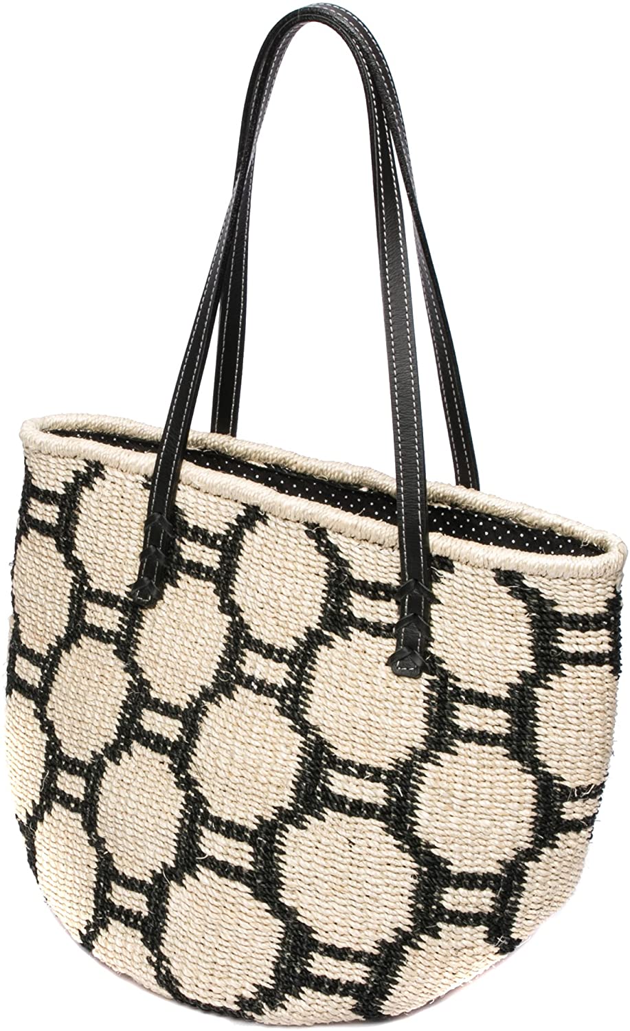 Price:$119.00    Larone Artisans Straw Tote Bag With Leather Handles, Woven Cotton Shopping Market Basket, Women's Shopper Shoulder Bag  Clothing