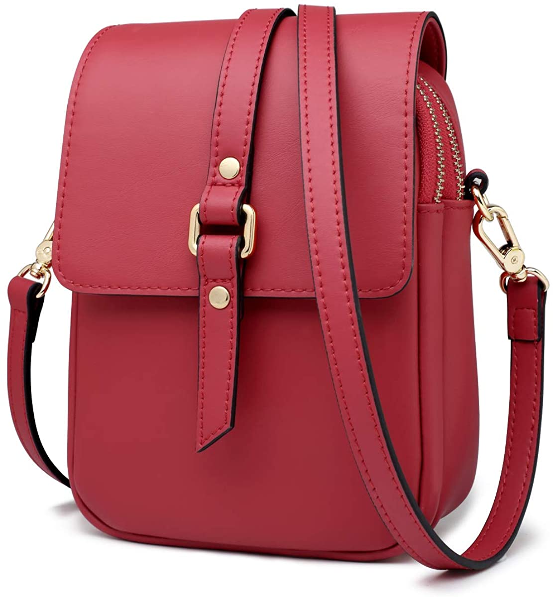 Price:$38.69 LAORENTOU Genuine Leather and PVC Small Crossbody Cellphone Shoulder Bags for Women with Card Slots Smartphone Wallet Purse with Removable Shoulder Strap (Red)  Handbags   
