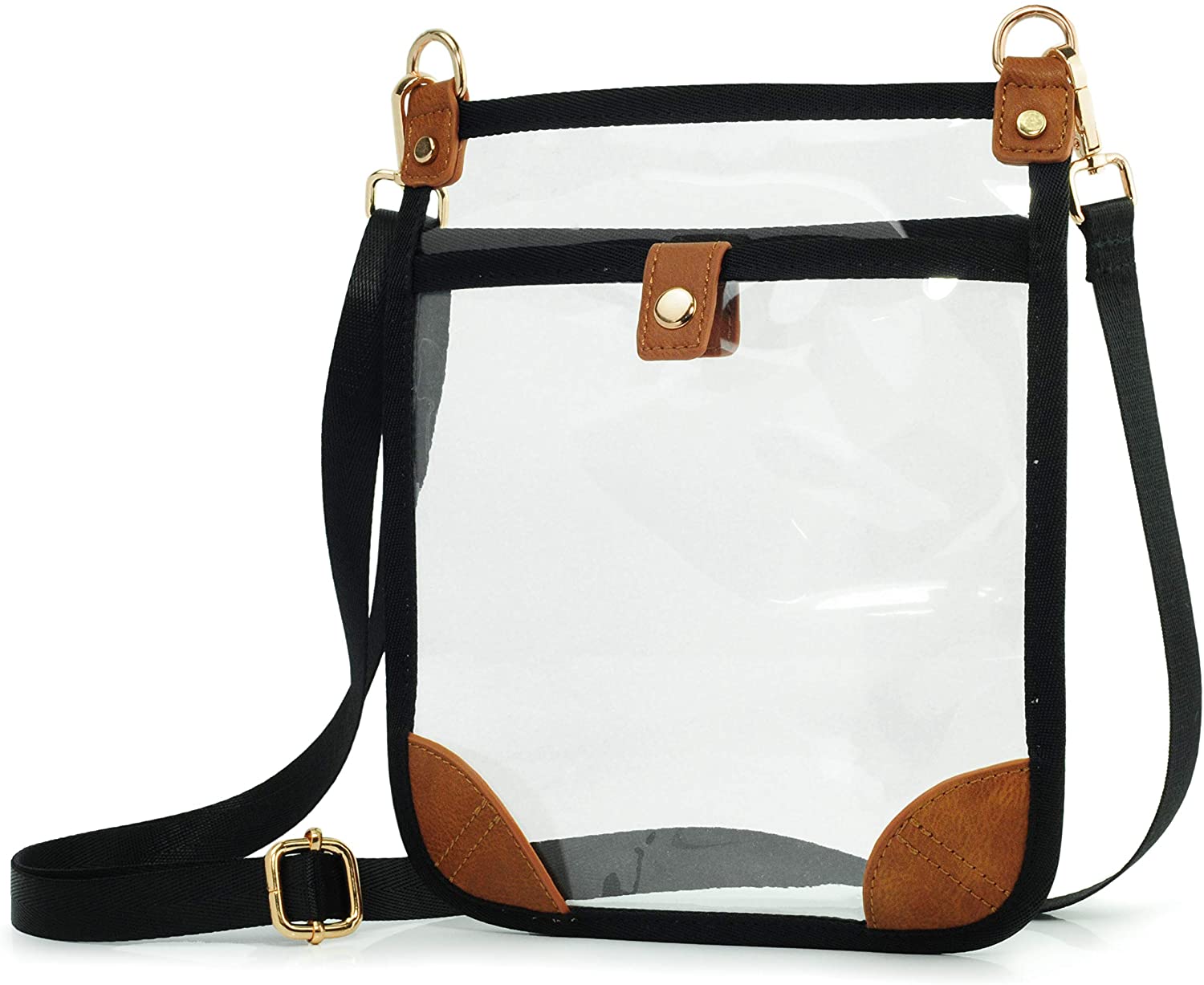 Price:$18.19 Clear Side Purse Cross Body Bag for Stadium Approved Messenger Bag with Adjustable Shoulder Strap (Brown/Black)  Handbags   