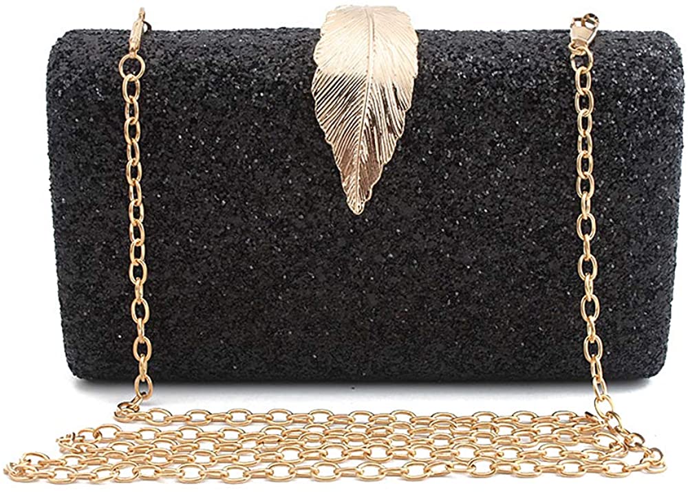 Price:$12.98 Metallic Black Evening Bags Formal Pretty Prom Clutch Ladies dressy Phone handbags with Shoulder Strap  Handbags   
