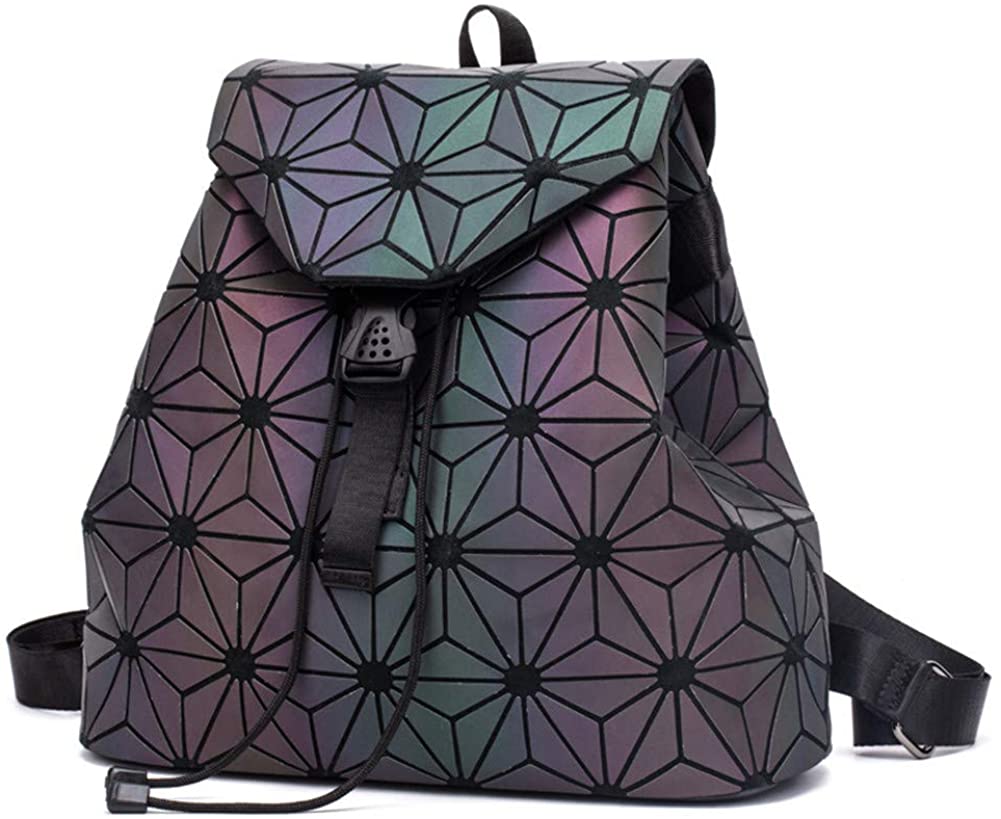 Price:$28.99    Geometric Lingge Laser Women Backpack Luminous Travel Shoulder Bag Satchel Rucksack (Luminous Backpack C)  Clothing