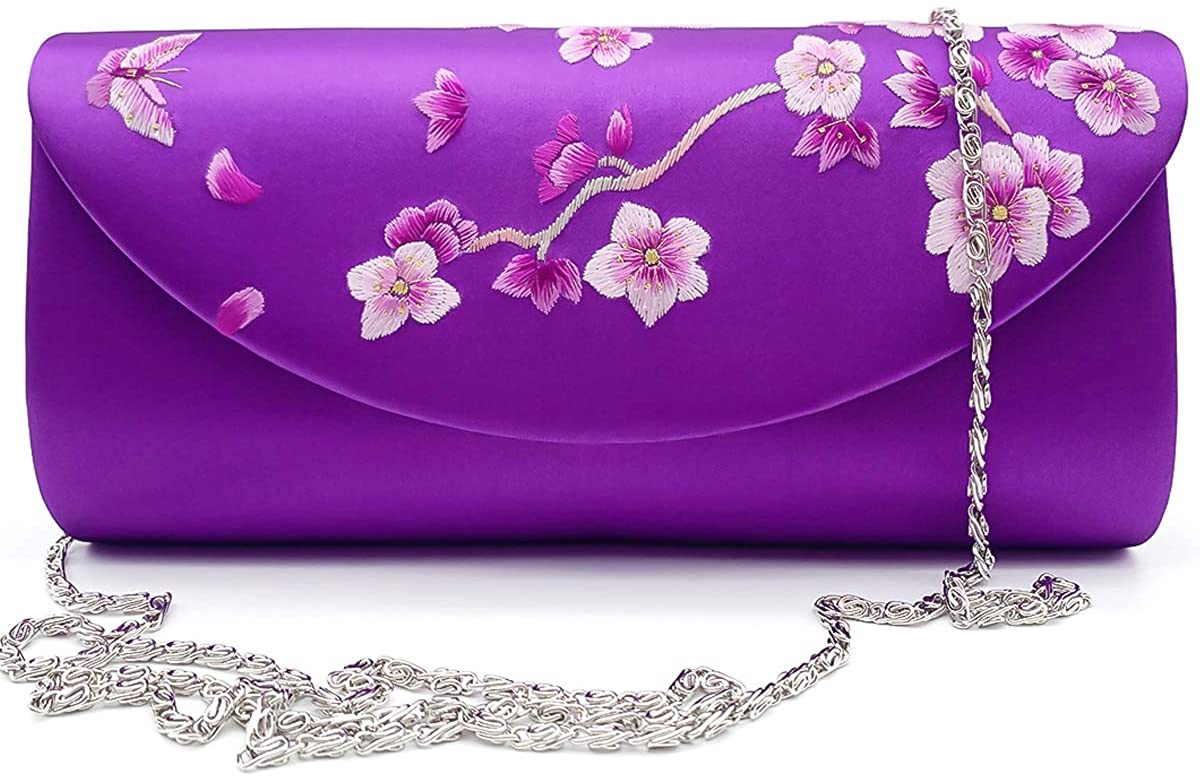 Price:$29.22 Hand-embroidered Silk Women’s Evening Clutch Bag Wedding Purse Bridal Prom Ladies Handbag Party Bag Shoulder Bag (amaranth)  Handbags   