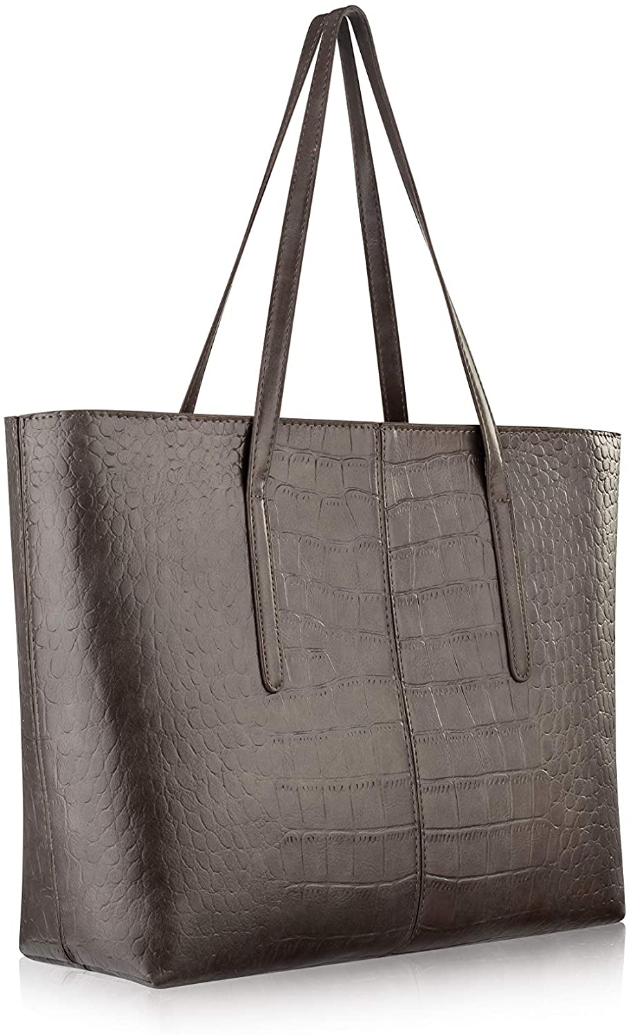 Price:$39.99 Women's Faux Leather Shoulder Tote Bag with Imitation Crocodile Pattern (Grey)  Handbags   