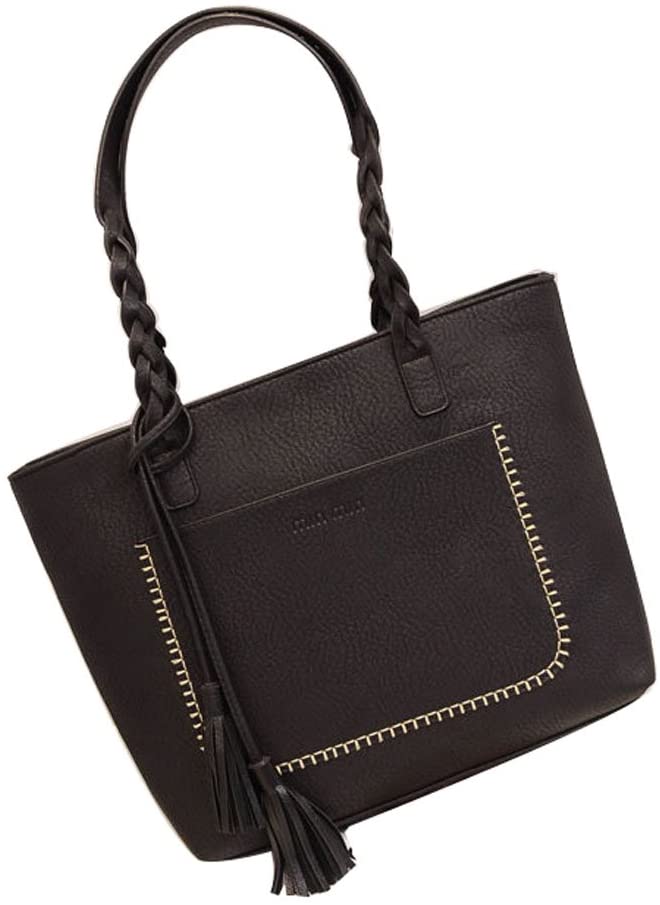 Price:$25.99    Ecokaki(TM) Lady Vintage PU Leather Shoulder Bag Satchel Handbag Tote Top-handle Shopper Purse with Tassels, Black  Clothing