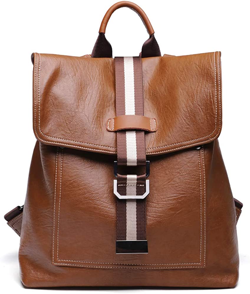 Price:$36.77    Weitine Soft Leather Backpack for Women Waterproof Casual Shoulder Bag for young girls Brown Black Color-With Suitable for shopping and tourist gatherings  Clothing