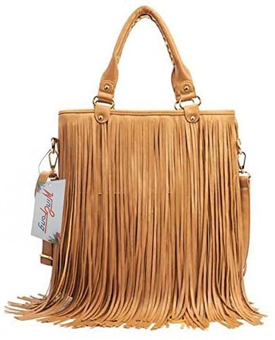 Price:$21.88    Win8Fong Women Faux Fringe Tassel Shoulder Bag Big Casual Tassels Hobo Handbag (Khaki)  Clothing
