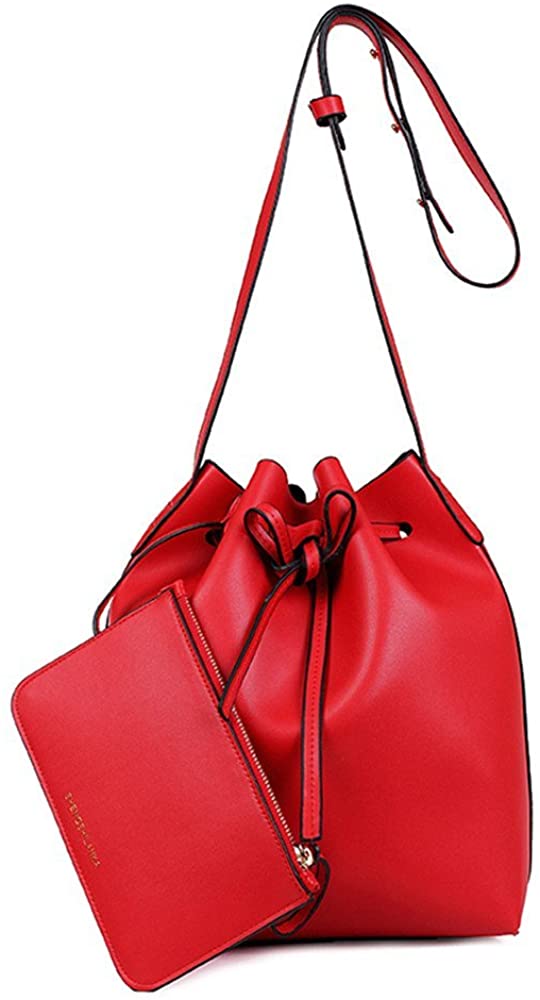 Price:$0.00    Drawstring Bucket Bag Momtmo Pu Leather Shoulder Bag Set Crossbody Bag Handbags for Women(S,Red)  Clothing
