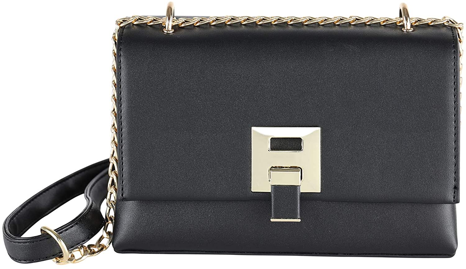 Price:$21.99 Women Small Crossbody Shoulder Bags Fashion Flapover Purse with Adjustable Shoulder Strap (Black)  Handbags   