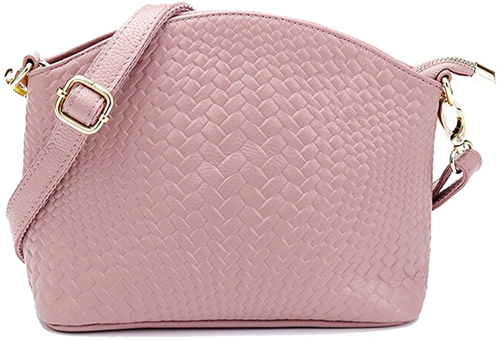 Price:$29.99    SEALINF Women’s Genuine Leather Handbag Woven Shoulder Bag Cowhide Crossbody (pink)  Clothing