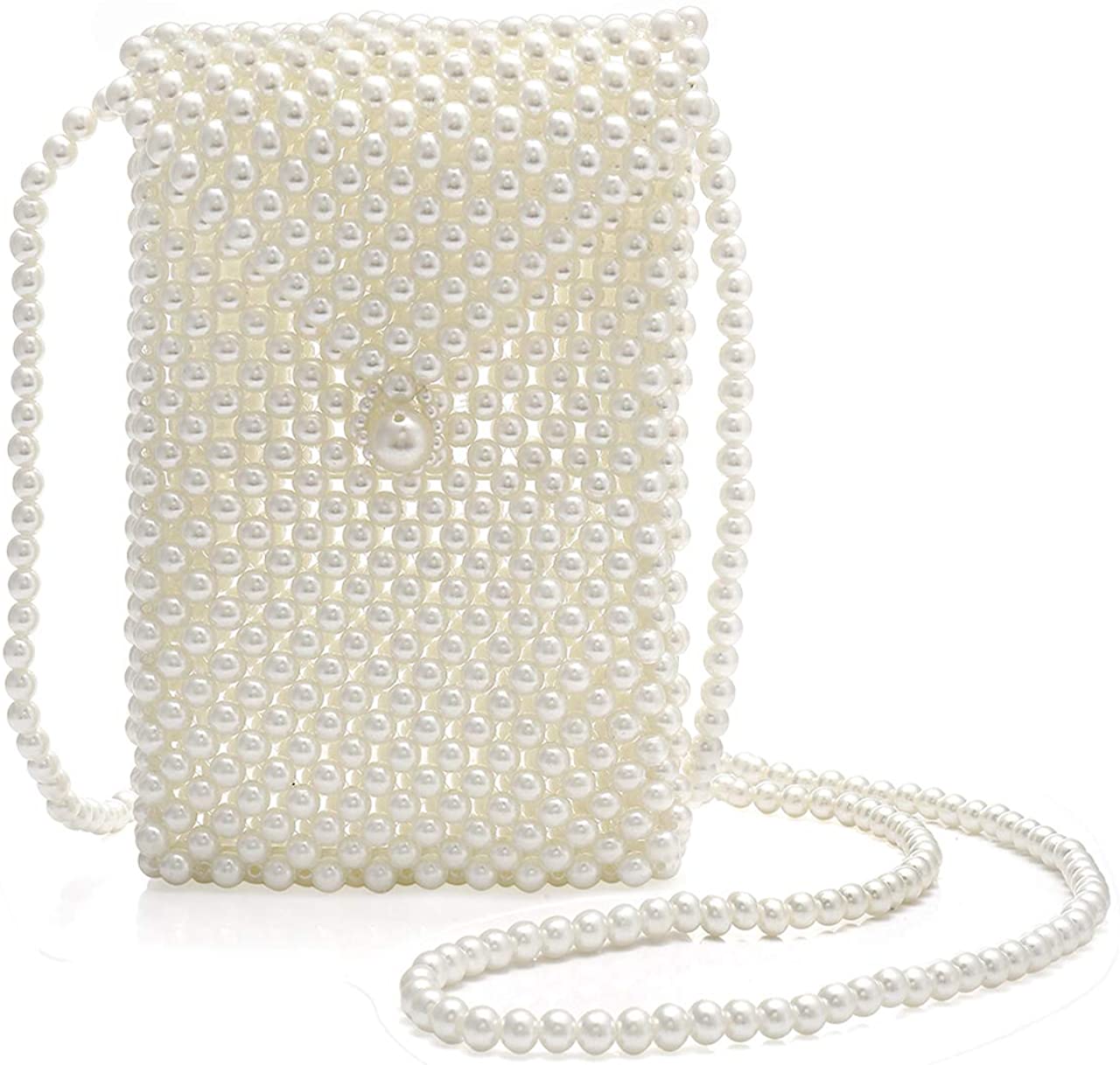 Price:$29.99 Womens Beaded Purses Handbags Fashion Ladies Weave Crystal Pearl Handle Satchel Shoulder Tote Bags (1#phone bag)  Handbags   