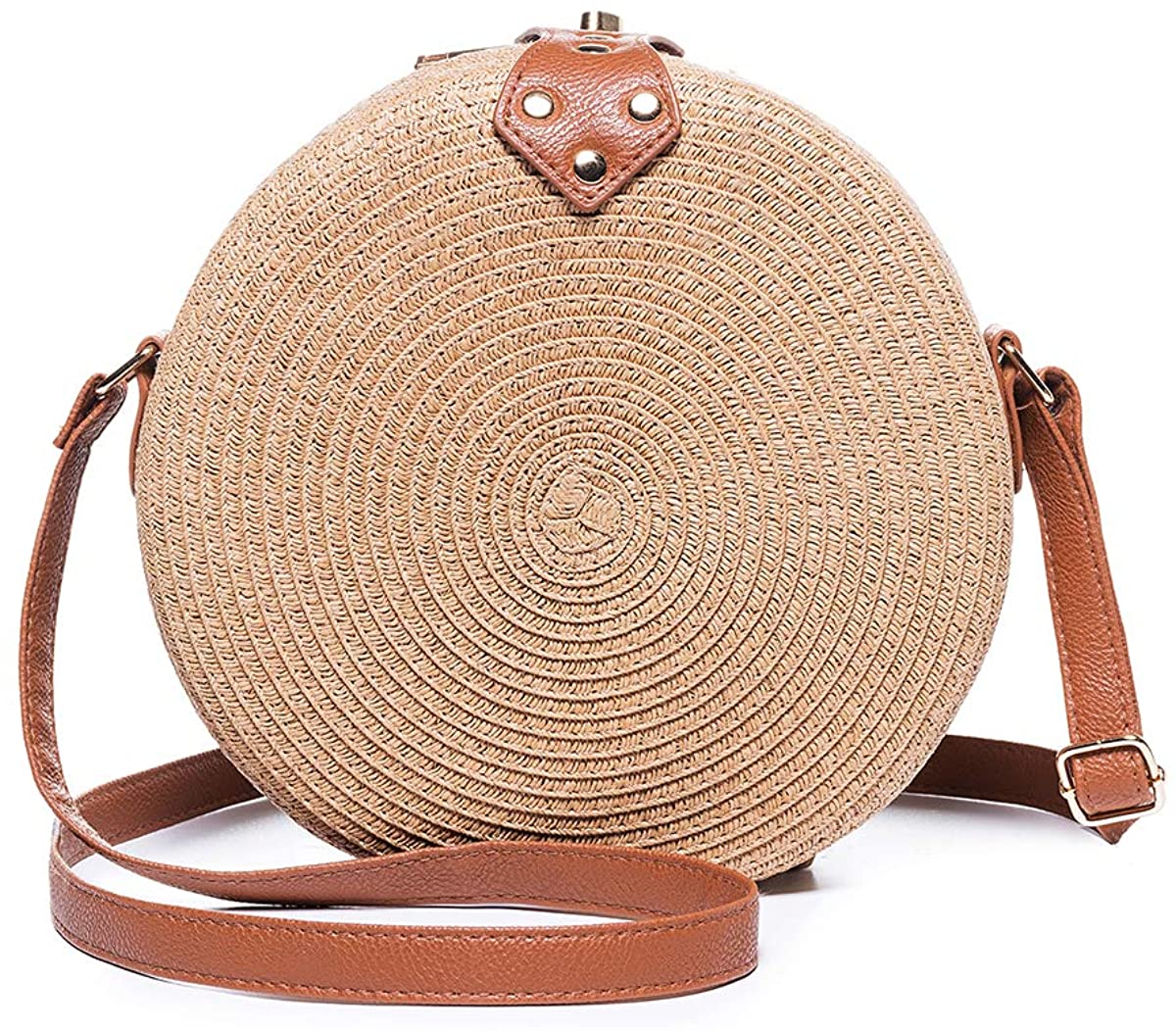 Price:$15.99 Straw Round Crossbody Bag, JOSEKO Women Weave Shoulder Vintage Messenger Bag  Handbags   