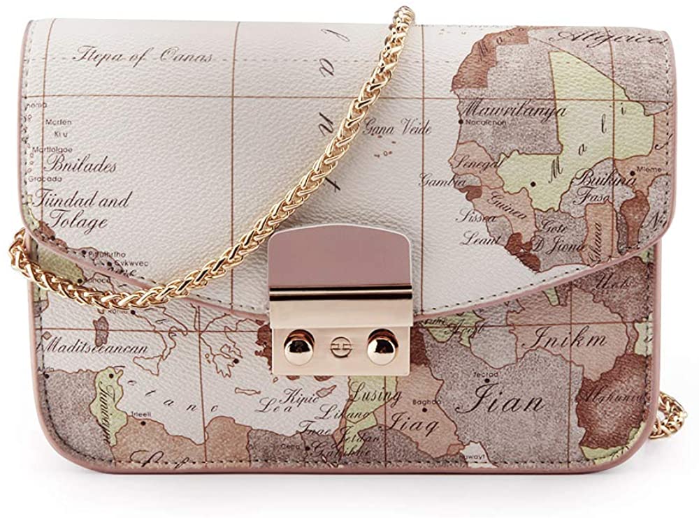 Price:$34.63    Map Design Bags Crossbody for Women Casual Vintage Chain Strap Shoulder Bags  Clothing