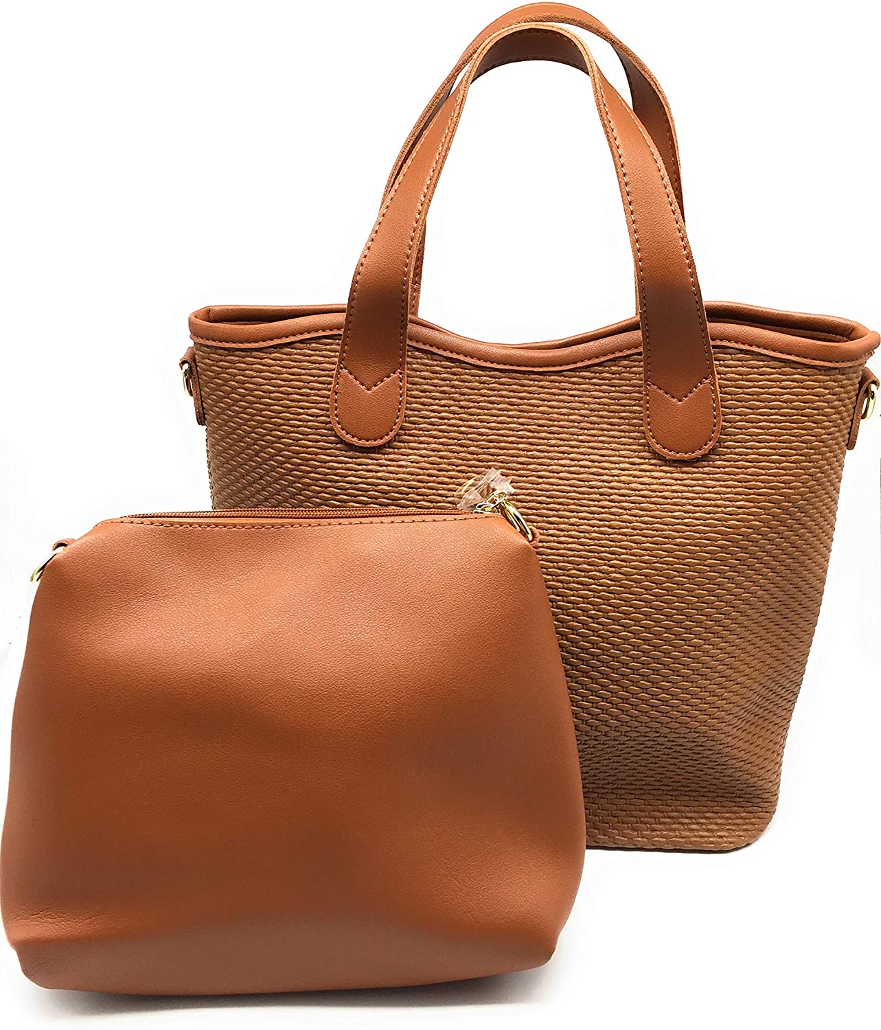 Price:$17.99    Women Ladies PU Leather Handbags Purses Large Tote Shoulder Bag Top Handle Satchel Bag with Inner Pouch Dark Blue Brown (Brown)  Clothing