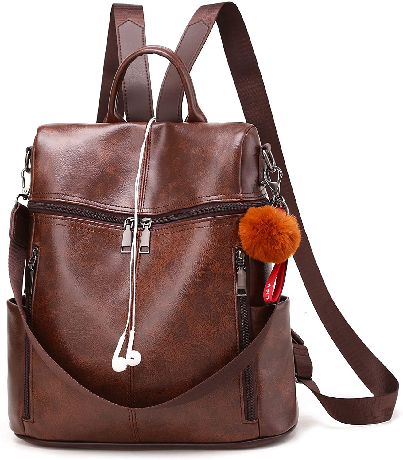 Price:$24.59    Women Backpack Purse Waterproof Nylon Shoulder Bag Headphone Plug Travel Daypack (Coffee)  Clothing