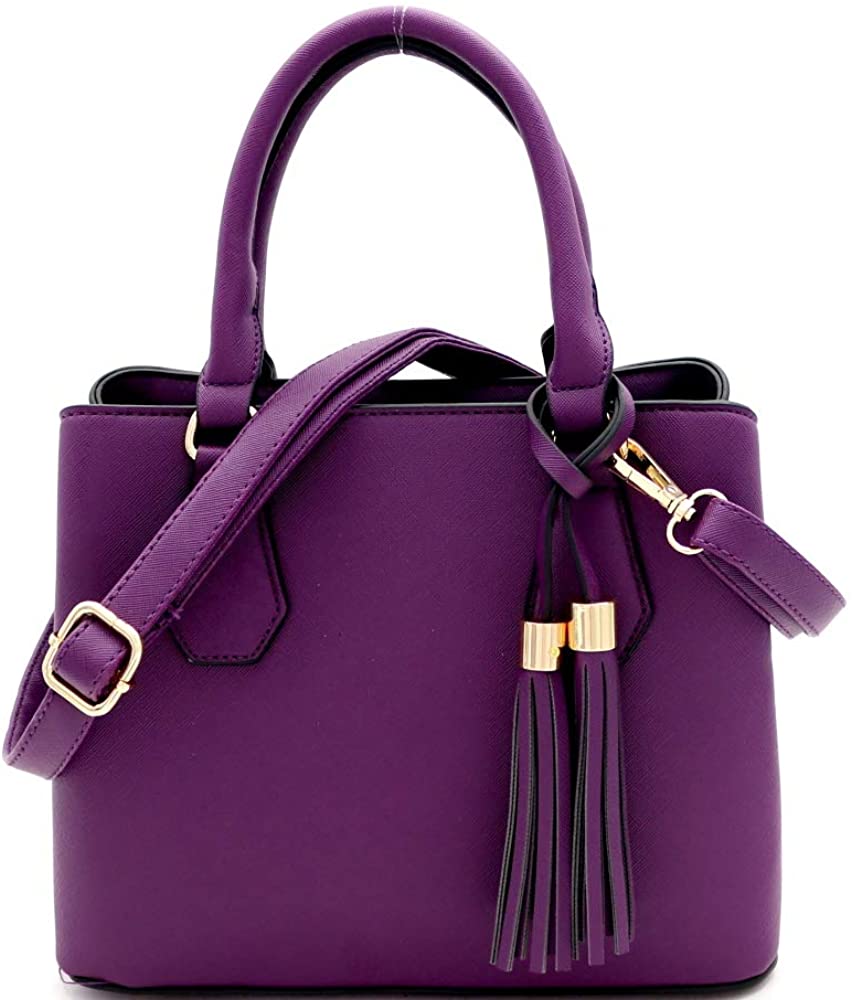 Price:$29.95    Classy Compartment Medium Structured Light Vegan Leather Satchel Shoulder Bag (Medium Tassel - Plain Purple)  Clothing