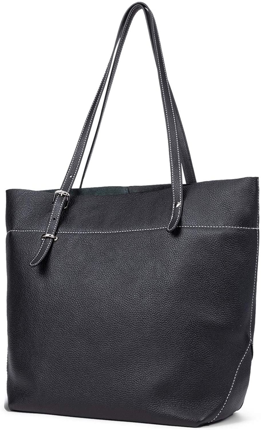 Price:$79.99    RFID Soft Genuine Leather Purse Handbag Womens Black Tote Bag Zipper Closure  Clothing