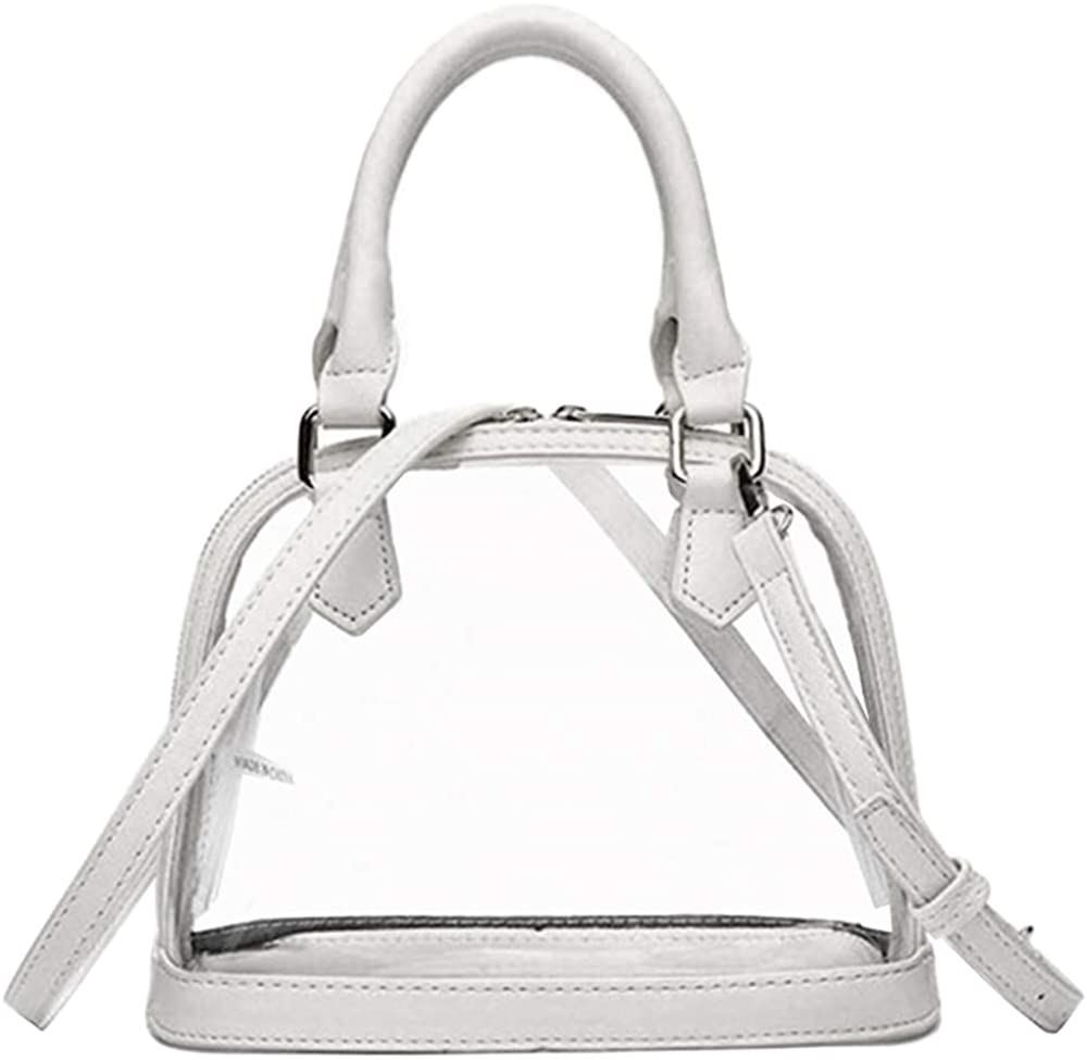 Price:$15.99    Rullar Women Clear Jelly Top Handle Shoulder Crossbody Bag PVC Handbag Purse Totes Satchel White  Clothing