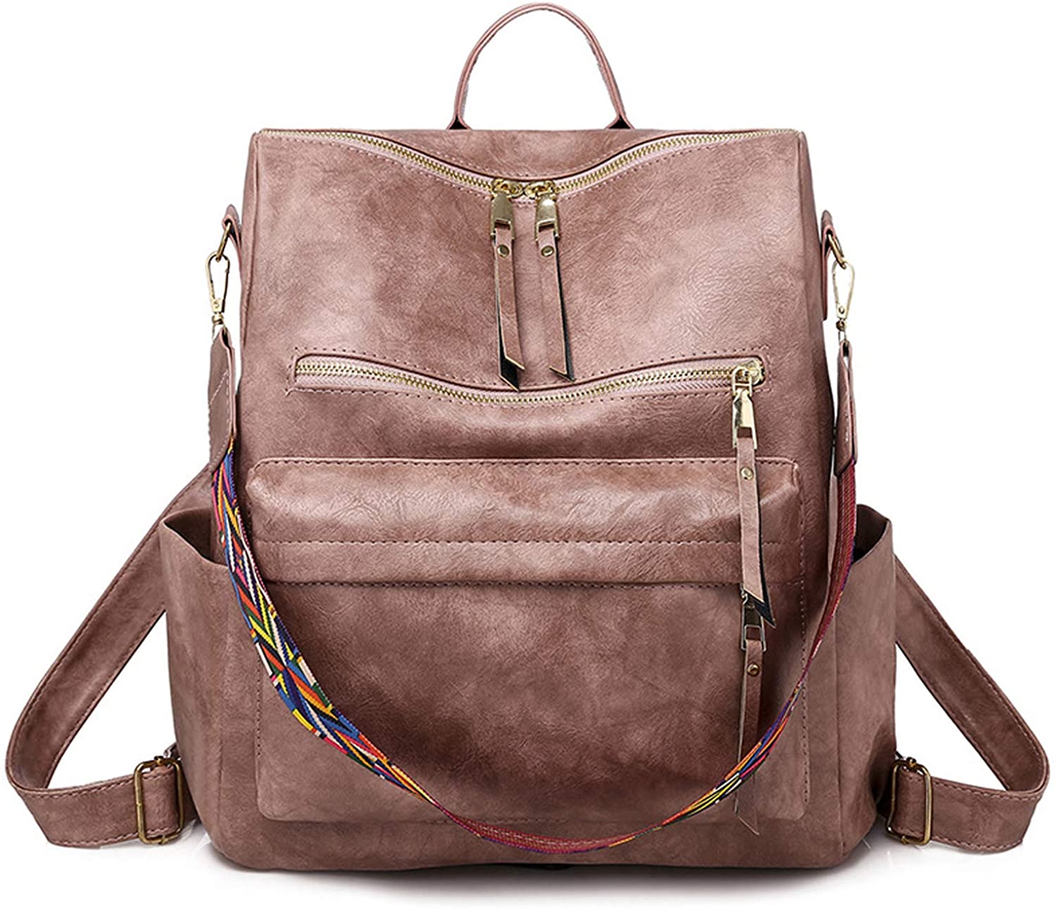Price:$27.99    Women Backpack Purse Vintage Washed Leather Rucksack College Convertible Shoulder Bag Lightweight Casual Travel Daypack Large Capacity Satchel, Pink  Clothing