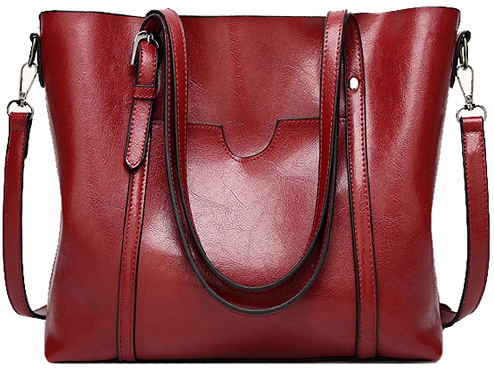 Price:$28.88    Hynice Women's Handbags Tote Shoulder Handle Hobo Satchel Work Bag Soft Waxed Cowhide Leather for Girls Ladies(DW06-Red)  Clothing