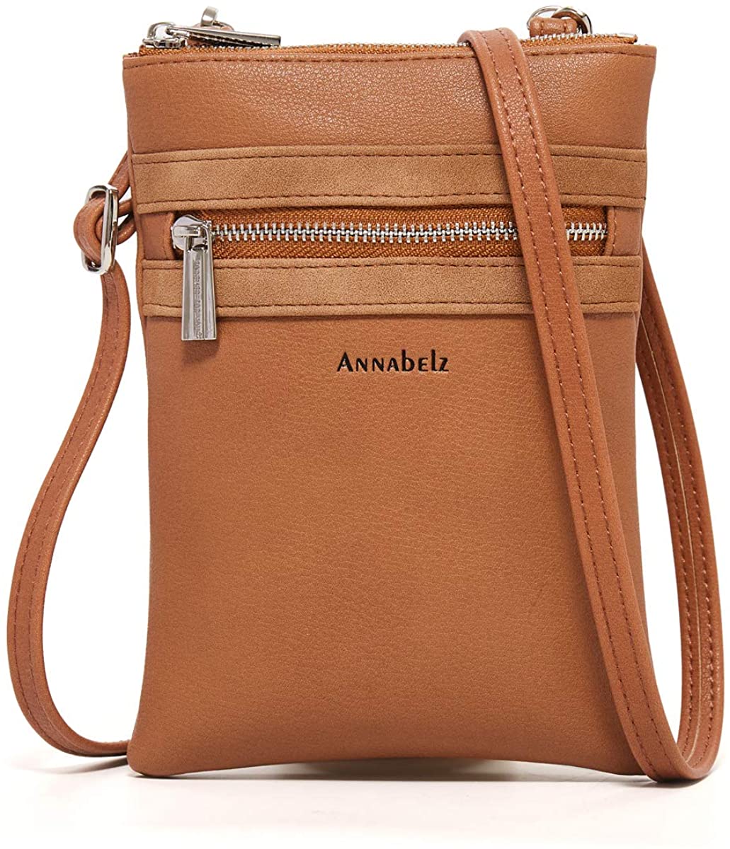 Price:$9.99 AnnabelZ Small Crossbody Bag Mini Cell Phone Purse Wallet Shoulder Bag For Women (Brown)  Handbags   