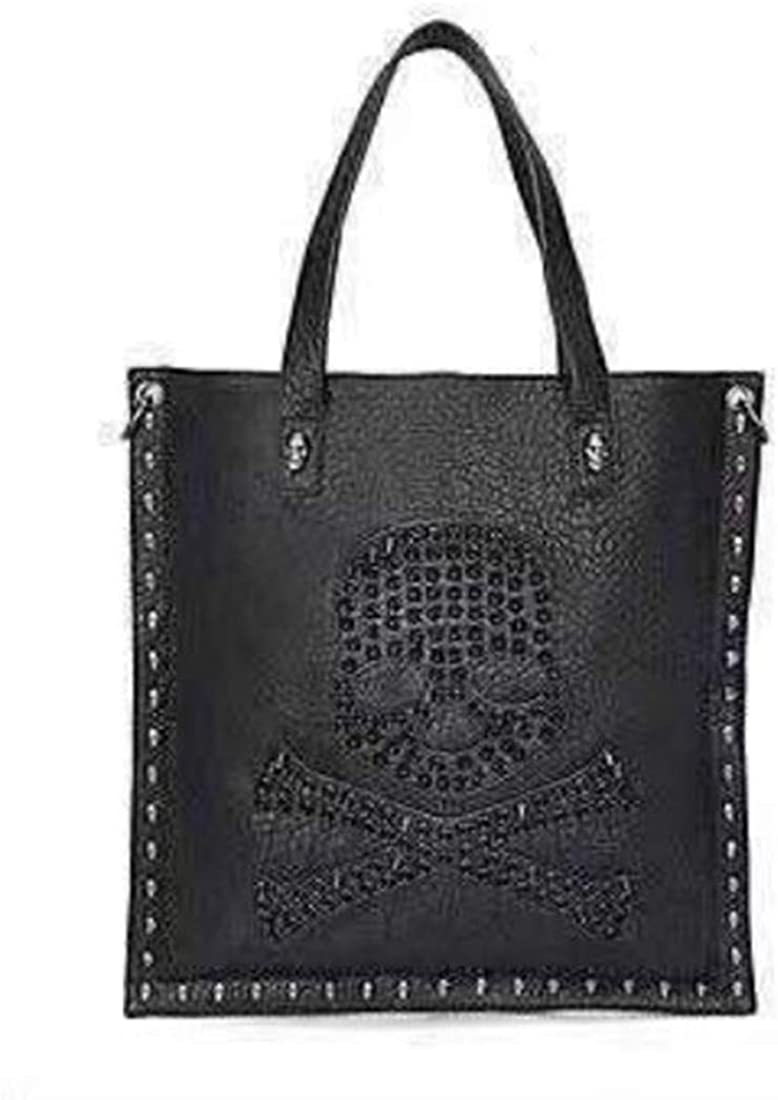 Price:$32.99    Downupdown Women Black Rivet Skull Hip Hop Handbag Large Retro Handbag PU Leather Shopping Bag Crossbody Shoulder Tote Satchel  Clothing