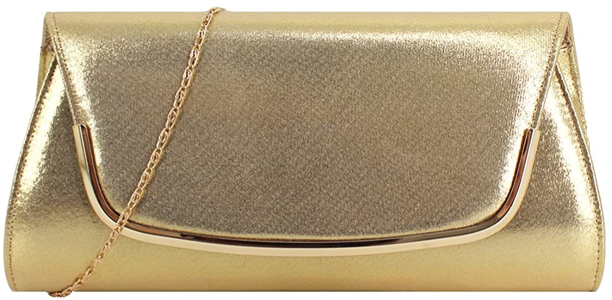 Price:$8.99 Heidi Womens Evening Envelope Clutch Bridal Prom Handbag Shoulder Crossbody Bag Gold  Handbags   