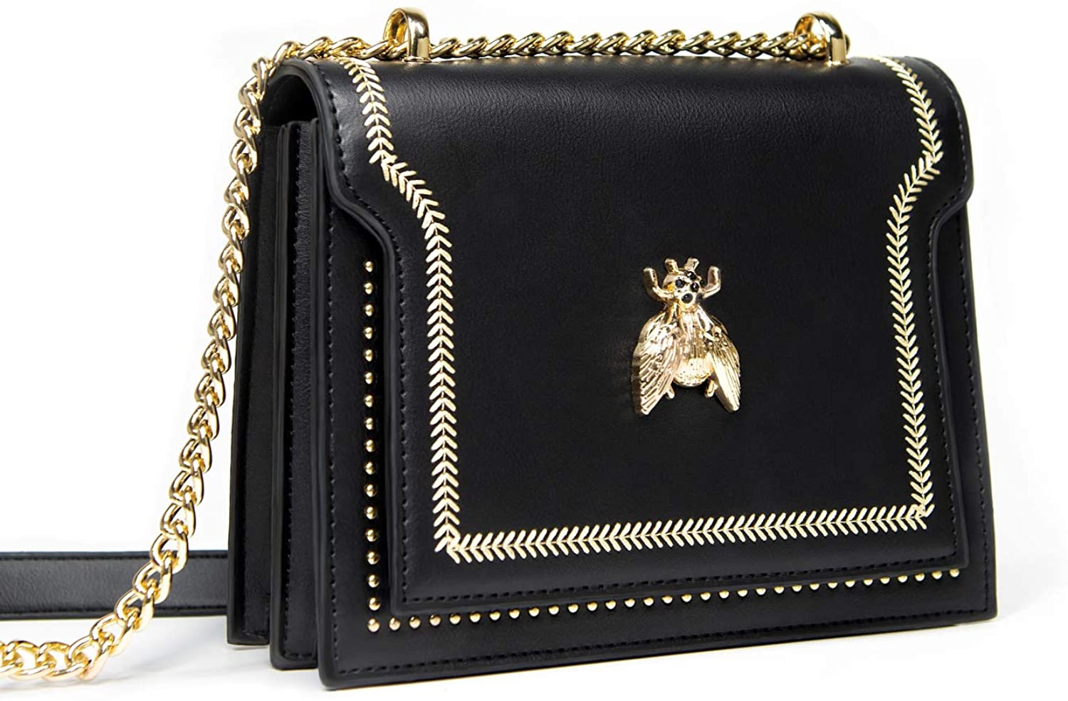 Price:$16.99 Small Crossbody Bag for Women, Shoulder Bag with Metal Chain (Black)  Handbags   