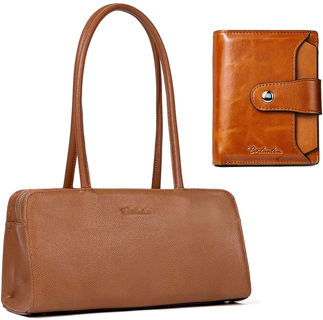 Price:$83.99    BOSTANTEN Women Designer Handbags Genuine Soft Leather Top Handle Purses and Handbags Satchel Shoulder Bag Brown+BOSTANTEN Women Leather Wallet RFID Blocking Small Bifold Zipper Pocket Wallet Card Cas  Clothing