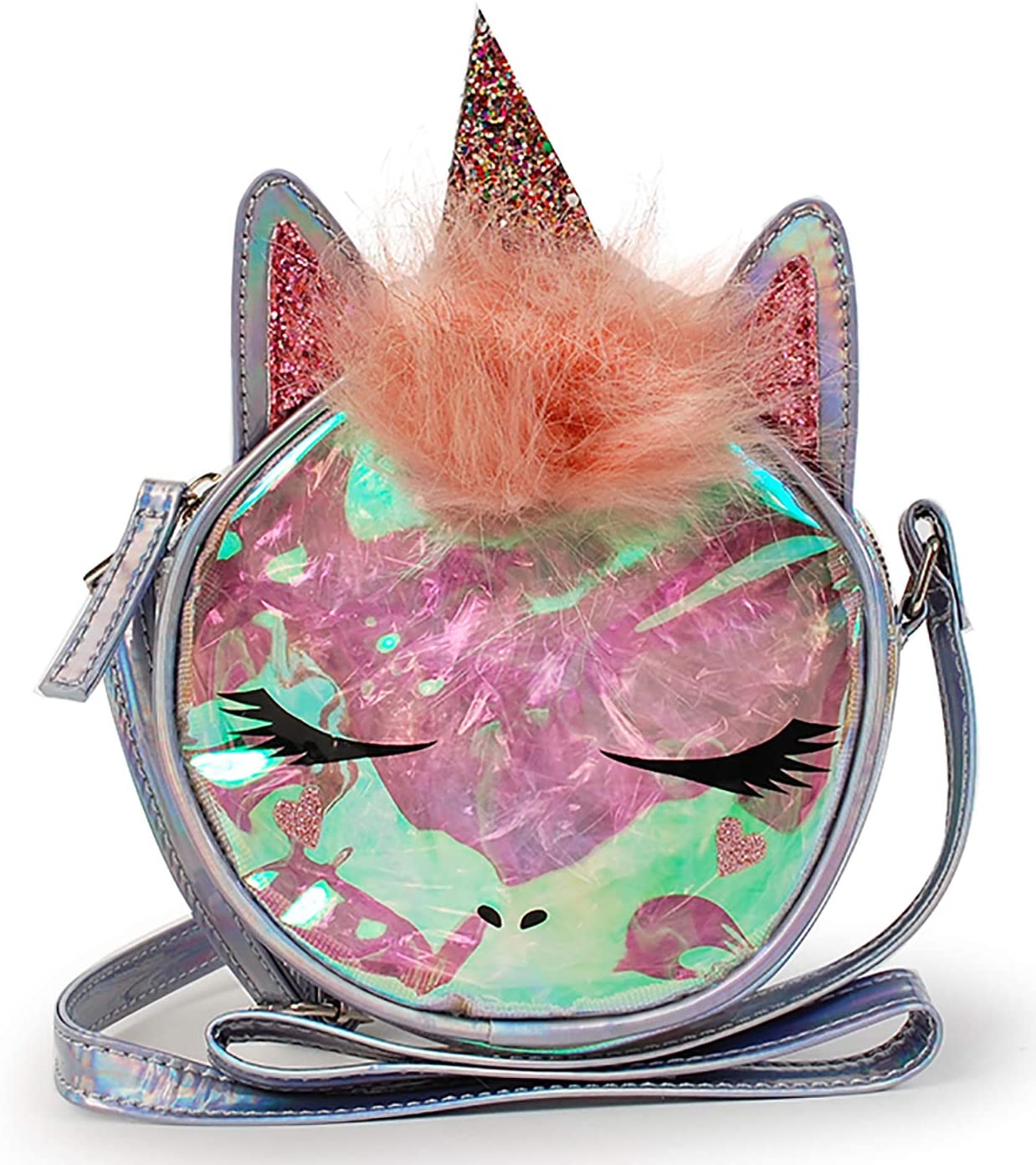 Price:$19.93    Mini Crossbody Bag Shoulder Purse for Women - Holographic/Clear Unicorn  Clothing