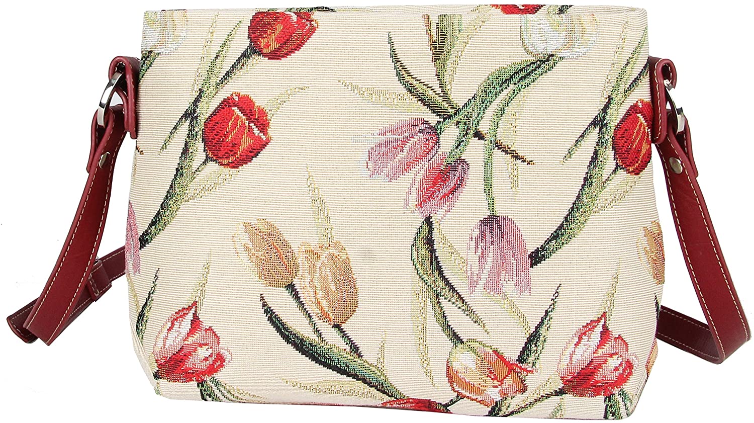 Price:$29.99 Signare Tapestry Crossbody Purse Small Shoulder Bag for Women with Tulip Flower White Design (XB02- TULWT)  Handbags   