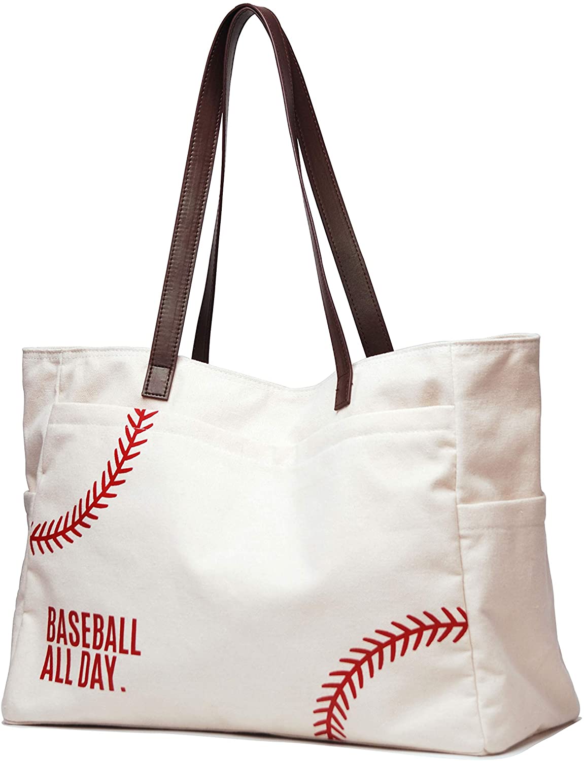Price:$21.99    Oversize Baseball Tote Shoulder Bag Prints Utility Tote HandBag Canvas Sports Travel Beach for Women (X-large white)  Clothing