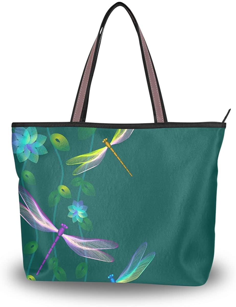 Price:$21.49    JSTEL Women Large Tote Top Handle Shoulder Bags Dragonfly Flower Patern Ladies Handbag L  Clothing