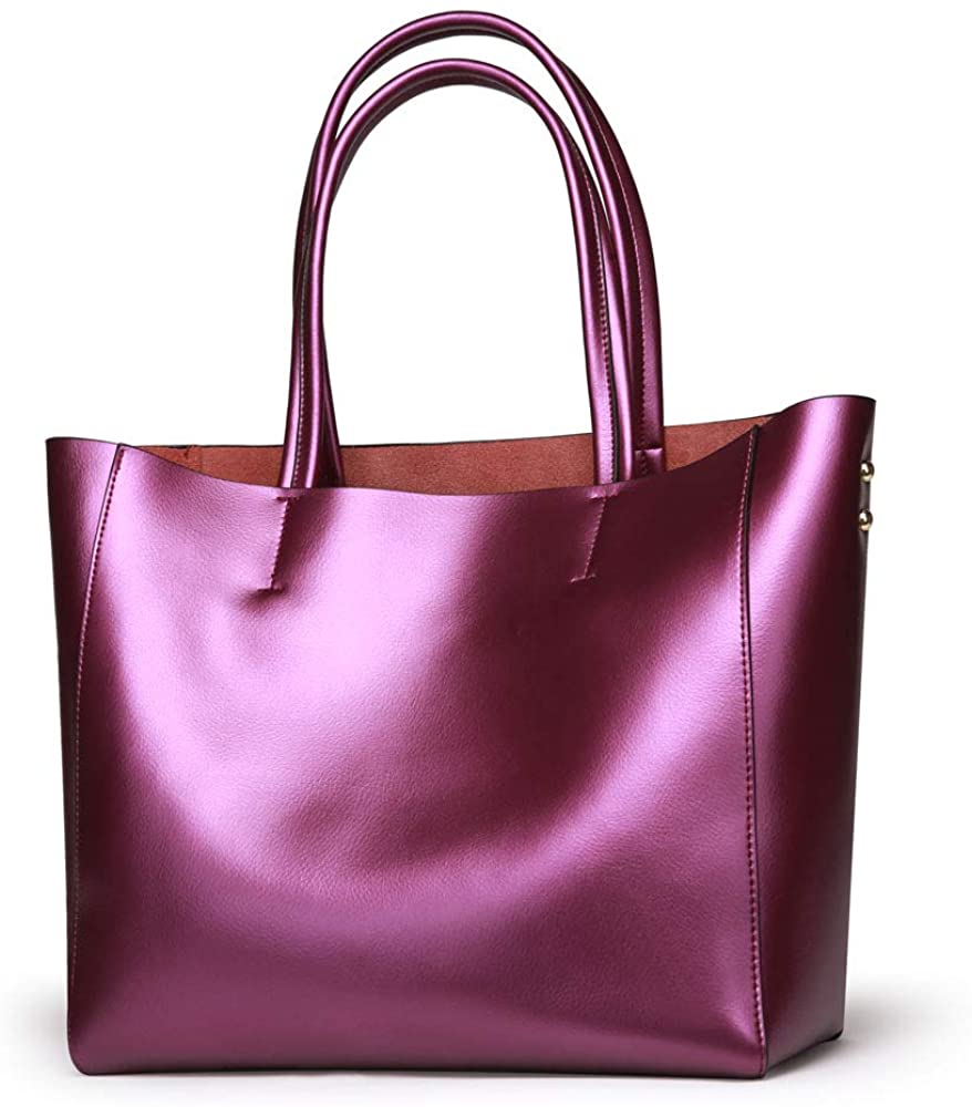 Price:$57.99 Marivon Women's Genuine Leather Tote Bags Shoulder Bags Clear Fashion Style (Purple)  Handbags   