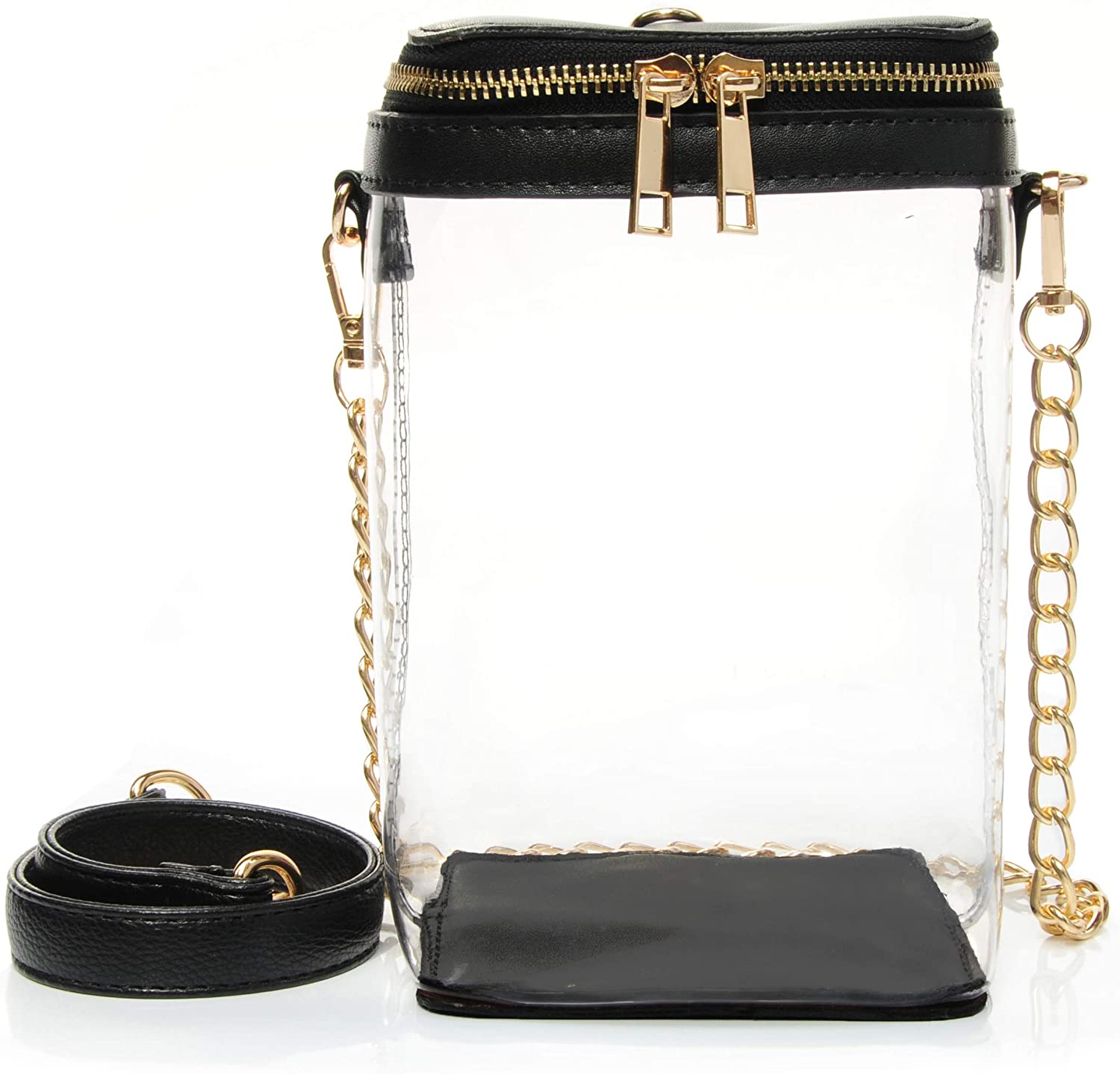 Price:$21.90 Clear Stadium Cross Body Bag Women Bucket Chain Shoulder Bag with Wristlet Strap (Black)  Handbags   