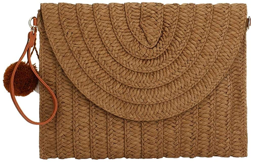 Price:$15.98 Women Woven Purse Straw Shoulder Bag, Straw Clutch Handmade Straw Crossbody Bag Summer Beach (Coffee color)  Handbags   