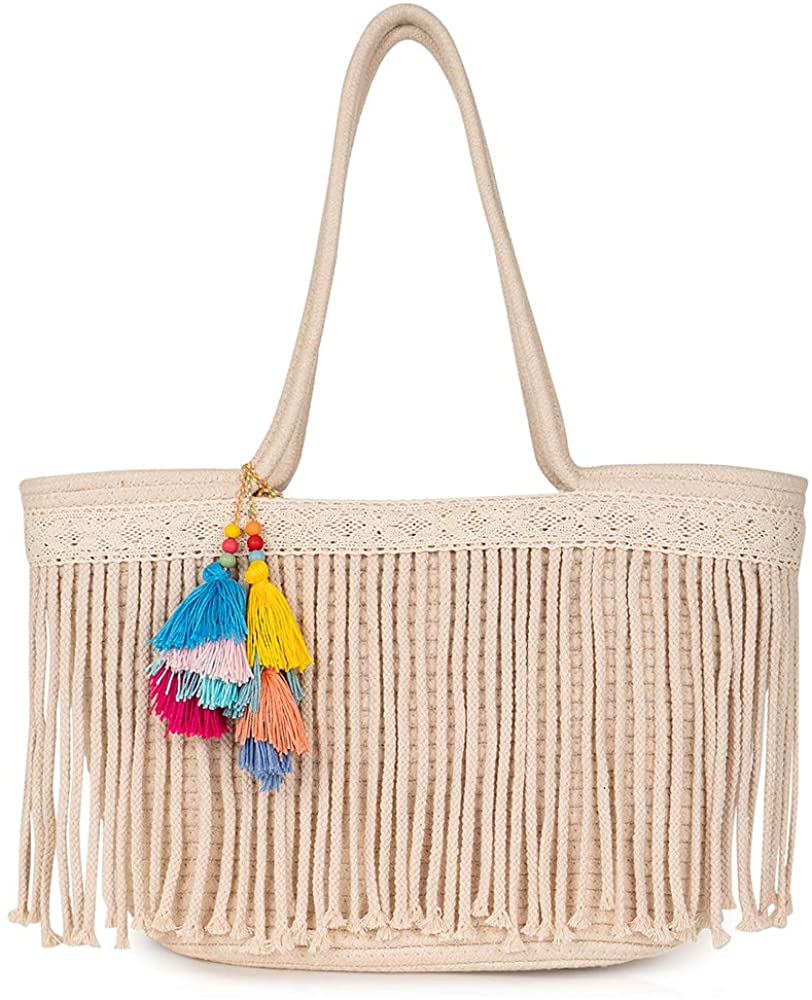 Price:$22.99    Summer Beach Woven Bag Strong Thread Weaving Handbag Women's Shoulder Bag with Free Colorful Tassels  Clothing