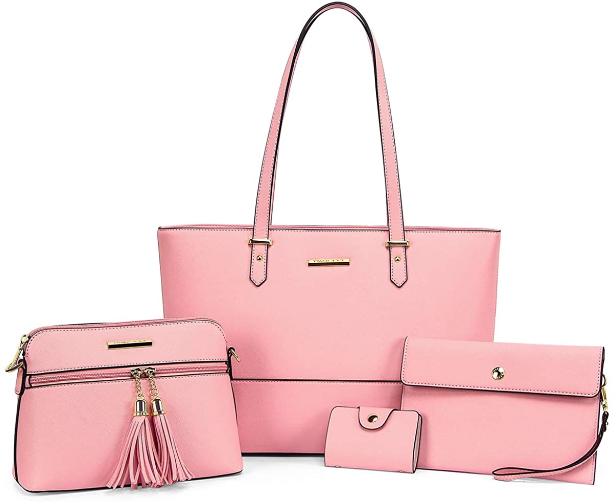 Price:$38.99    CHANRS KEATN Handbags for Women Fashion Tote Shoulder Bags Top Satchel Purses 4pcs Handbag Set (Pink)  Clothing
