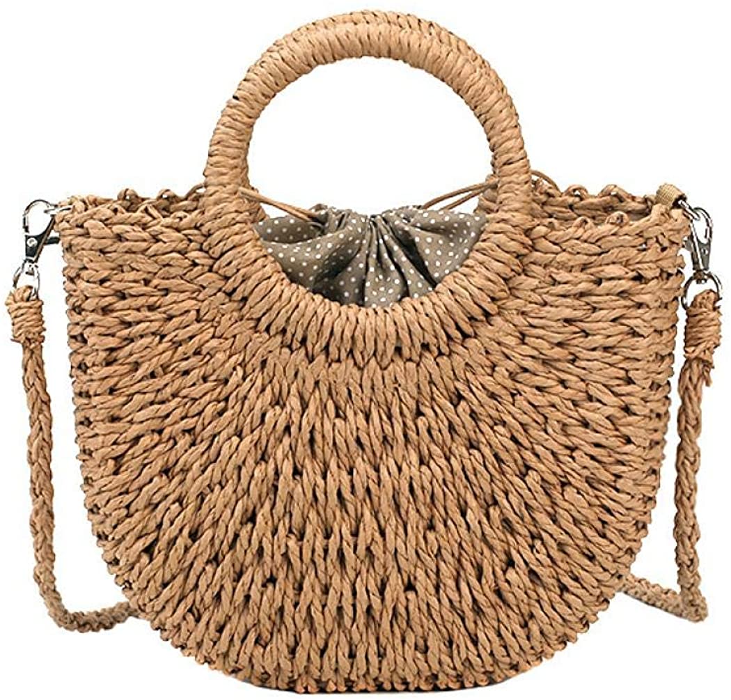 Price:$16.99    Straw Shoulder Bags for Women Round Top Handle Bags Rattan Handbags Straw Beach Bags Beach Tote Straw Tote Bags (Brown)  Clothing