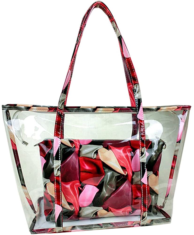 Price:$12.99 Donalworld Women Clear Floral Waterproof Beach PVC Shoulder Bag Red  Handbags   