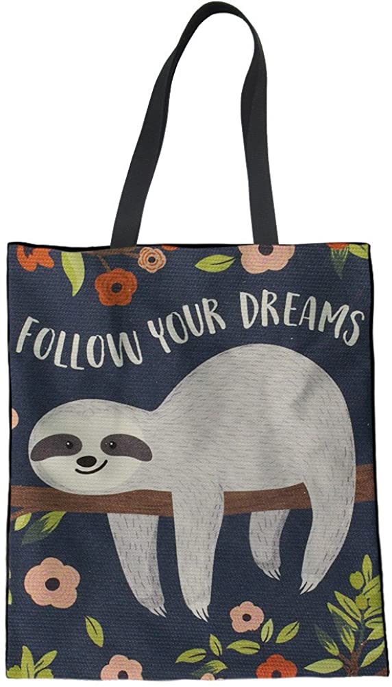 Price:$7.99    Dremagia Floral Sloth Print Tote Bag Canvas Recycled Shopping Bags Shoulder Bag Satchel Handbags  Clothing