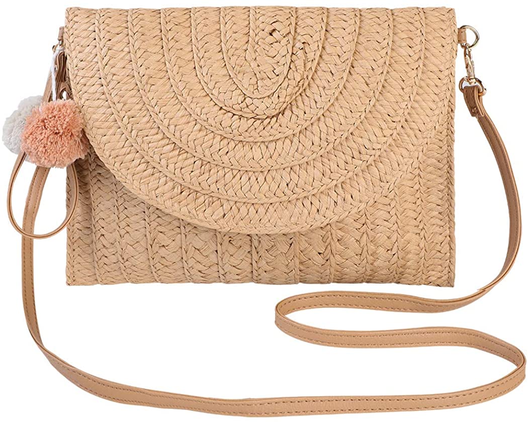 Price:$15.99 Straw Bag, COOFIT Straw Beach Bag Straw Crossbody Bag Summer Shoulder Bag Woven Bag Envelope Purse  Handbags   