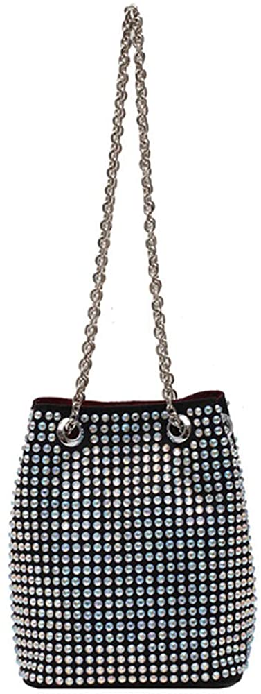 Price:$25.99 Women's evening bag All Diamond Bucket Bag Glitter Shoulder Bag A bag that will make you the center of attention (silver)  Handbags   