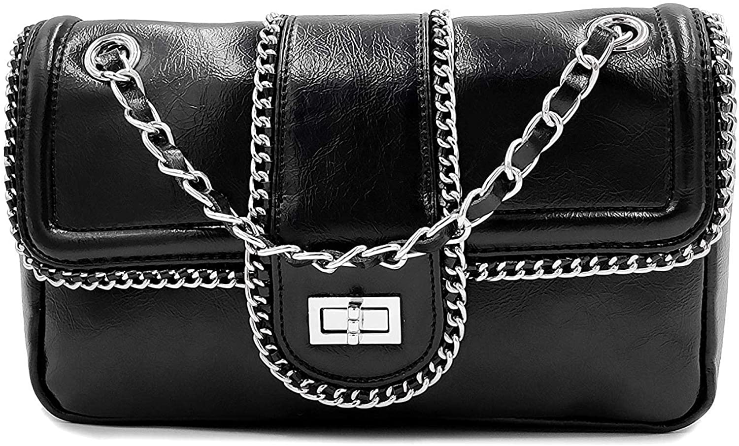 Price:$38.80 BOOMCOOL Quilted Crossbody Bag Women Wallet Handbags Genuine Leather Purse Shoulder Bag (pure black)  Handbags   
